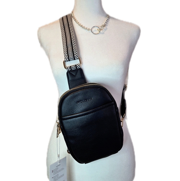 Handbags - NWT PCLOVE Black Crossbody Bag with Patterned Strap